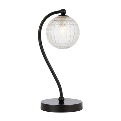 Foscani Diamond Cut Clear Glass Black Metal Base Table Lamp