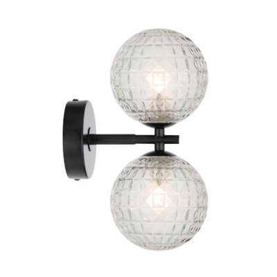 Foscani Diamond Cut Clear Glass Black Twin Wall Light