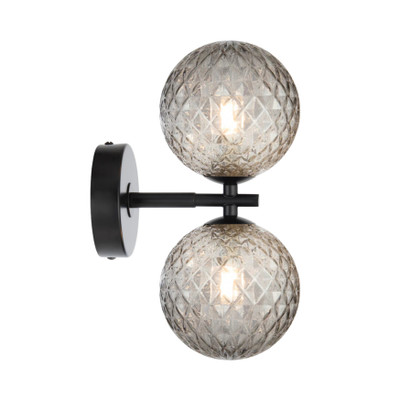 Foscani Diamond Cut Smoke Glass Black Twin Wall Light