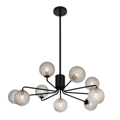 Foscani Nine Light Diamond Cut Clear Glass Black Pendant