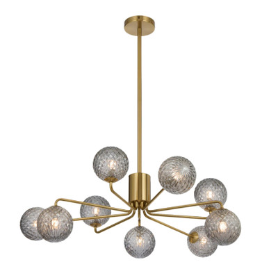 Foscani Nine Light Diamond Cut Smoke Glass Gold Pendant