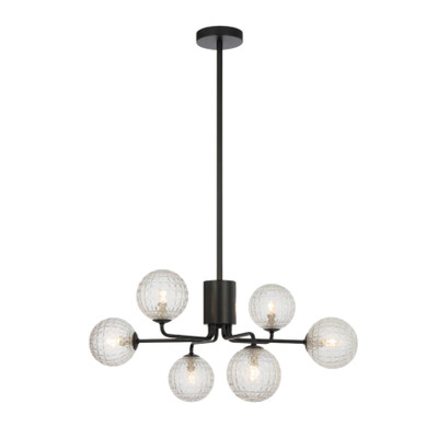 Foscani Six Light Diamond Cut Clear Glass Black Pendant