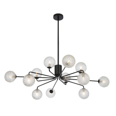 Foscani Twelve Light Diamond Cut Clear Glass Black Pendant