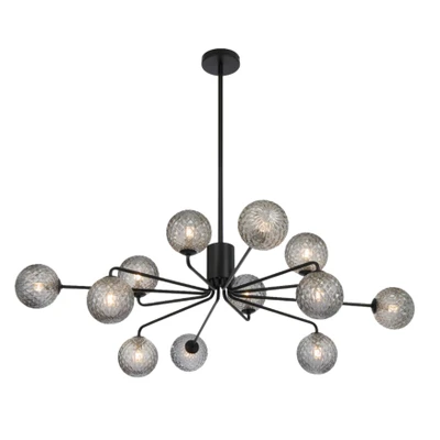 Foscani Twelve Light Diamond Cut Smoke Glass Black Pendant