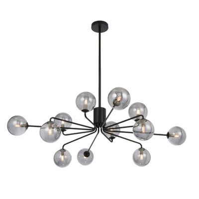Foscani Twelve Light Smooth Smoke Glass Black Pendant