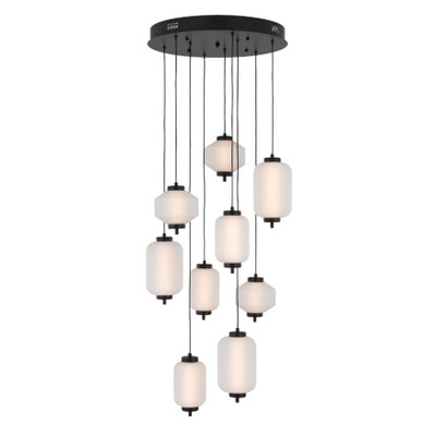 Toledo Nine Light Frosted Glass Round Cluster Matt Black Pendant