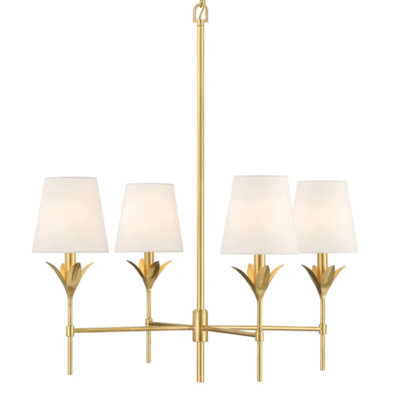 Albie 4 Light Antique Gold Fabric Shade Classic Chandelier