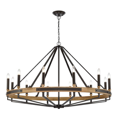 Ajax 12 Light Natural Wood and Oil Rubbed Bronze Candelabra Chandelier