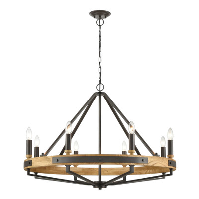 Ajax 8 Light Natural Wood and Oil Rubbed Bronze Candelabra Chandelier