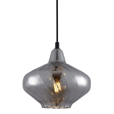 Mitchell Ribbed Smokey Mirror Glass Brass Pendant Light