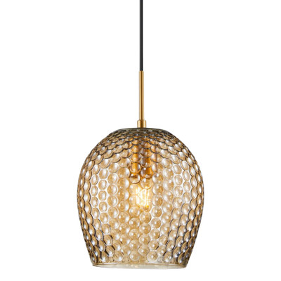 Northfield Dimpled Amber Glass Brass Pendant Light