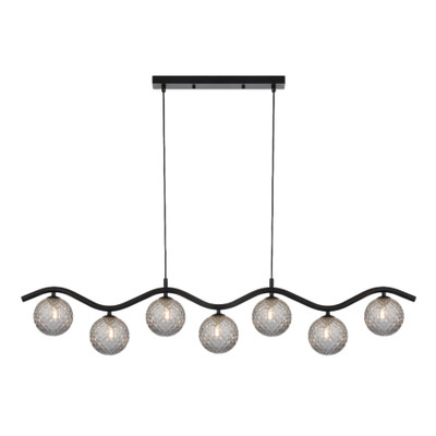 Osman 7 Light Diamond Cut Smoke Glass Black Pendant