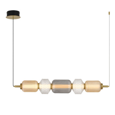 Toledo Five Light Multicoloured Glass Linear Bar Brass Pendant
