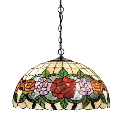 Red Rose Wide Dome Tiffany Pendant Light