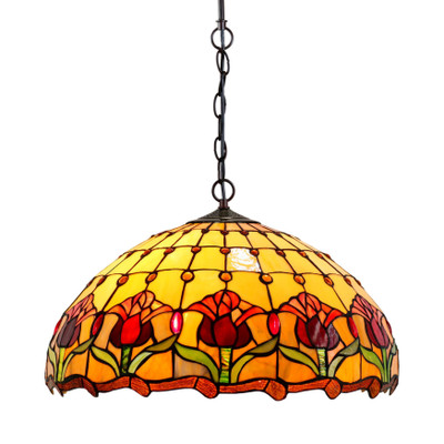 Red Tulip Wide Dome Tiffany Pendant Light