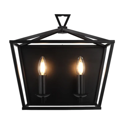 Perigan 2 Light Black Lantern Wall Light