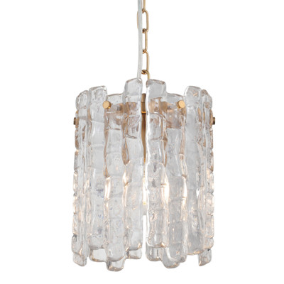 Riviera Clear Ice Glass Gold Pendant Light
