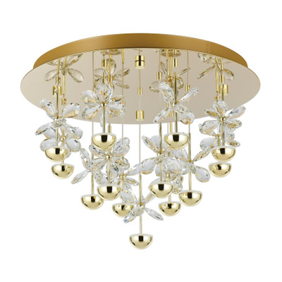 Pianopoli 15 Light Round Cluster Brass Close to Ceiling Light