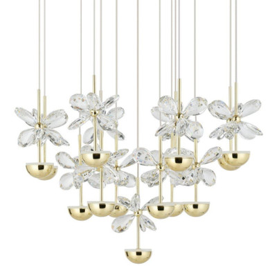 Pianopoli 15 Light Round Cluster Brass Pendant Chandelier