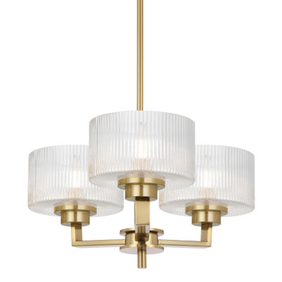 Mabini 3 Light Antique Gold Ribbed Glass Pendant