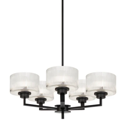 Mabini 5 Light Matt Black Ribbed Glass Pendant