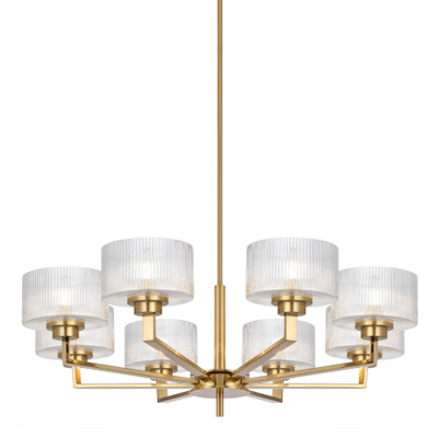 Mabini 8 Light Antique Gold Ribbed Glass Pendant