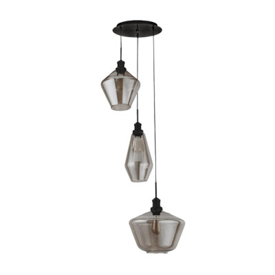 Sassa 3 Light Smoke Glass Pendant Light