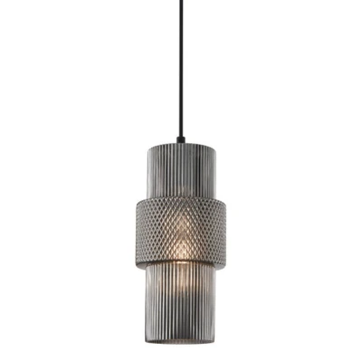 Huntley Smoked Black Double Cylinder Ribbed Pendant Light