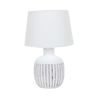 Ash White Gold Metallic Ribbed Ceramic Table Lamp