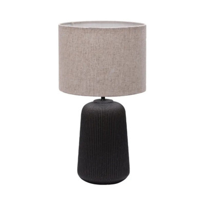 Serene Black Ribbed Brown Shade Ceramic Table Lamp