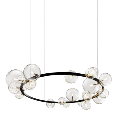 Haley 14 Light Black Ring Smoke Glass Pendant