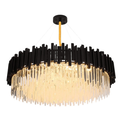 Carrie Tiered Crystal Black Round Drum Pendant Chandelier