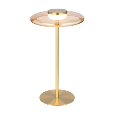 Carisse Amber Glass Minimalist Brass LED Table Lamp