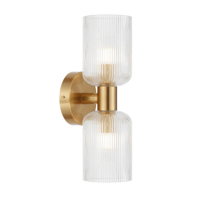 Russell Twin Lights Clear Glass Antique Gold Wall Lamp