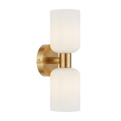 Russell Twin Lights Opal Glass Antique Gold Wall Lamp