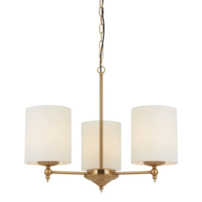 Sheryll 3 Light Antique Gold Pendant with Ivory Shades