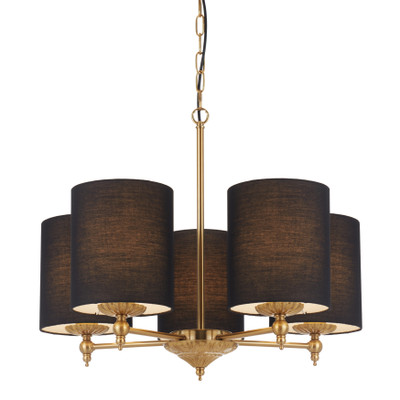 Sheryll 5 Light Antique Gold Pendant with Black Shades