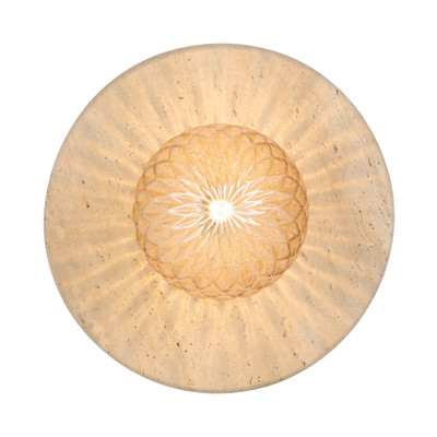 Vanni Beige Travertine Diamond Cut Amber Glass Circular Wall Light