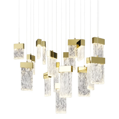 Roan 18 Light Textured Rectangular Glass Gold Pendant