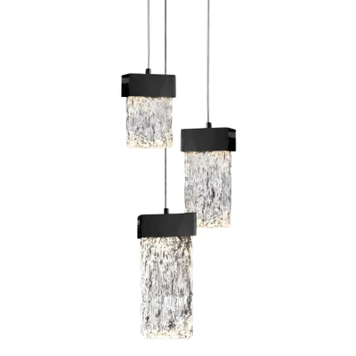 Roan 3 Light Textured Rectangular Glass Black Pendant