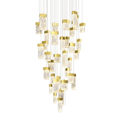 Roan 35 Light Textured Rectangular Glass Gold Pendant