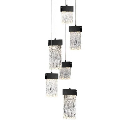 Roan 6 Light Textured Rectangular Glass Black Pendant
