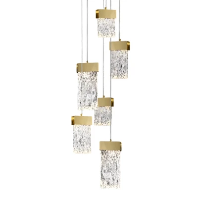 Roan 6 Light Textured Rectangular Glass Gold Pendant