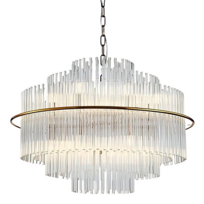 Elmhurst Clear Glass Sticks Tiered Chandelier - Brass