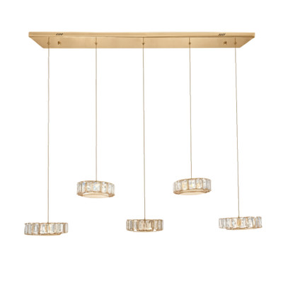 Jhansi 5 Light Crystal 3CCT LED Pendant with Remote - Gold