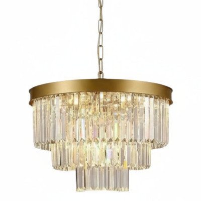 Tajimi 6 Light Three Tiered Crystal Round Chandelier - Brass