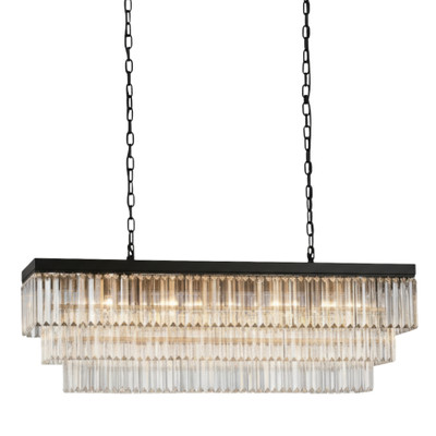 Tajimi Three Tiered 15 Light Crystal Rectangle Chandelier - Black
