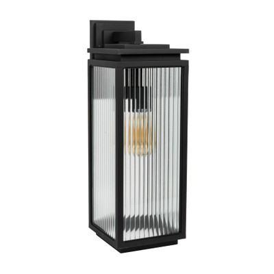 Rinka Black IP44 Rectangular Wall Light - Ribbed Glass