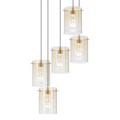 Franceville 5 Light Gold LED Cluster Pendant - Amber Glass