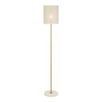 Batavia Laser Cut Shade Antique Gold Floor Lamp - White